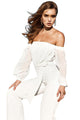Sexy White Tie Waist Long Sleeve Off Shoulder Jumpsuit