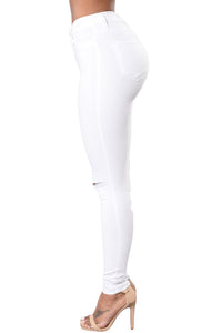 Sexy White Trendy Slit Knee Denim Pants