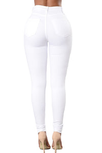 Sexy White Trendy Slit Knee Denim Pants