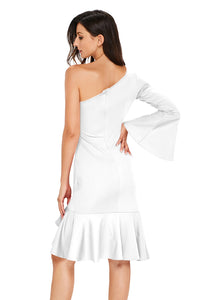 Sexy White Twist and Ruffle Accent One Shoulder Prom Dress