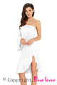 Sexy White Twist and Ruffle Accent One Shoulder Prom Dress