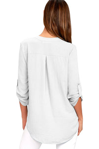 Sexy White V Neck Knotted Button-up Sleeve Blouse