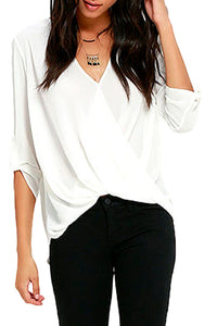 Sexy White V Neck Ruffle Loose Fit Blouse Top