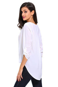 Sexy White V Neck Ruffle Loose Fit Blouse Top