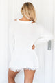 Sexy White V Neck Waffle Knit Sweater