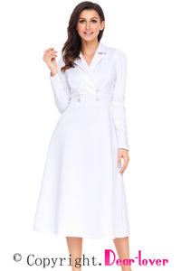 Sexy White Vintage Button Collared Fit-and-flare Dress