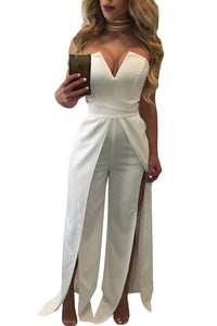 Sexy White Wide Slit Legs Jumpsuit
