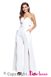 Sexy White Wide Slit Legs Jumpsuit