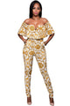 Sexy White Yellow Tapestry Print Belted Jumpsuit