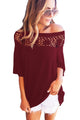 Sexy Wine Crochet Neckline Top