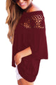 Sexy Wine Crochet Neckline Top