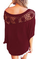 Sexy Wine Crochet Neckline Top