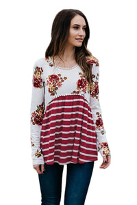 Sexy Wine Floral Striped Babydoll Tunic