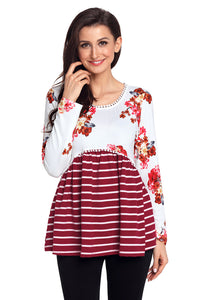 Sexy Wine Floral Striped Babydoll Tunic