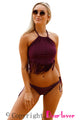 Sexy Wine Fringed Beaded Tankini Swim Set