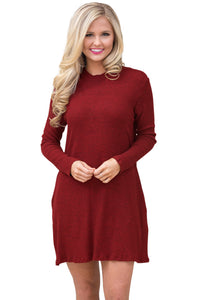 Sexy Red High Neck Long Sleeve Knit Sweater Dress