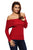 Sexy Red Knit Off Shoulder Ribbed Long Sleeves Top