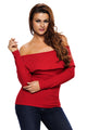 Sexy Red Knit Off Shoulder Ribbed Long Sleeves Top