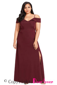 Sexy Wine Long Off the Shoulder Plus Size Gown