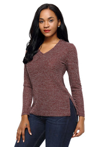 Sexy Wine Long Sleeve Knit Hooded Top