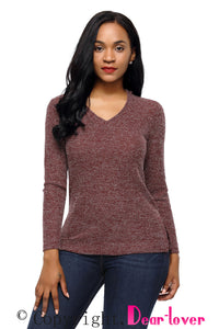 Sexy Wine Long Sleeve Knit Hooded Top