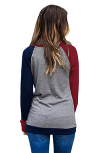 Sexy Red/Navy Splice Gray Long Sleeve Top