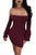 Sexy Wine Off The Shoulder Ruffled Sleeve Ribbed Mini Dress