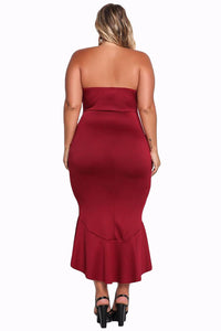 Sexy Wine Plus Size Strapless Cascading Ruffle Hi-Lo Dress