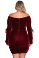 Sexy Plus Size Red Velvet Off Shoulder Bell Sleeve Dress