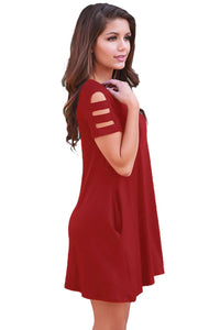 Sexy Red Banded Short Sleeve Relaxing Casual Dress