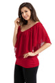 Sexy Red Cold Shoulder Flutter Top