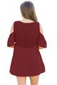 Sexy Wine Red Crochet Neck and Back Cold Shoulder Top