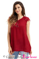 Sexy Wine Red Lace Sleeves Lace up Tunic Top