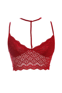 Sexy Wine Red Strappy Lace Bralette