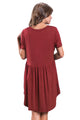 Sexy Wine Short Sleeve Pullover Babydoll Style Casual Dress