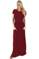 Sexy Wine Short Sleeve Ruched Waist Maxi Dress