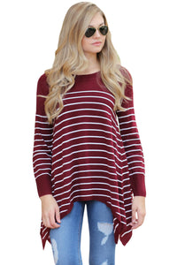 Sexy Wine Striped Knit Pullover Sweater Top