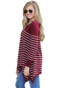 Sexy Wine Striped Knit Pullover Sweater Top