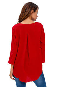 Sexy Wine V Neck Ruffle Loose Fit Blouse Top