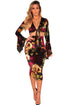 Sexy Wine Velvet Floral Tie up Bell Sleeve Two Piece Skirt Set
