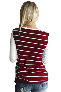 Sexy Wine White Stripe Sequin Pocket Top