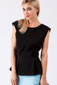 Sexy Womanly Black Zipped Back Top with Peplum Detail