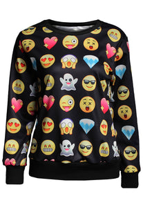 Sexy Women Pullover Emoji Print Sweatshirt