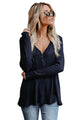 Sexy Women's V Neck Buttoned Blue Tunic