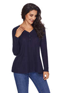 Sexy Women's V Neck Buttoned Blue Tunic