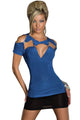 Sexy Womens Royal Blue Hollow outs Top with Hardware Detail