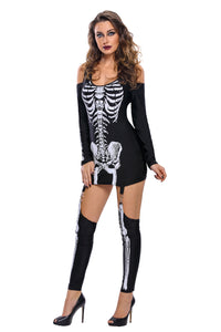Sexy X-rayed Halloween Off-shoulder Skeleton Dress Costume