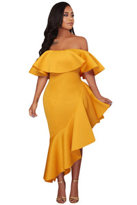 Sexy Yellow Asymmetric Ruffle Off Shoulder Party Dress