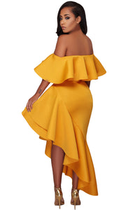 Sexy Yellow Asymmetric Ruffle Off Shoulder Party Dress