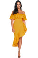 Sexy Yellow Asymmetric Ruffle Off Shoulder Party Dress